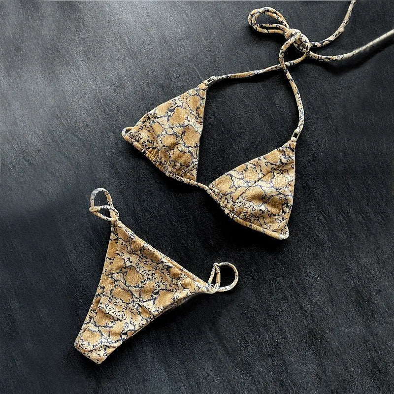 Sexy Triangle Bathing Suit for Women Fashion Solid Lace up High Cut Thong Bikini Summer 2025 New Beach Micro Bikini Swimwear