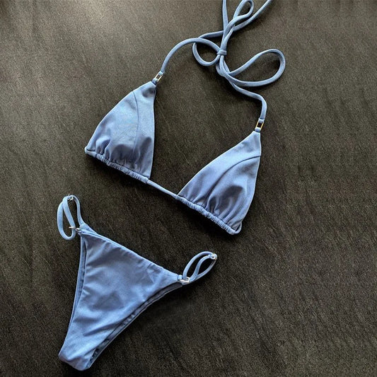 Sexy Triangle Bathing Suit for Women Fashion Solid Lace up High Cut Thong Bikini Summer 2025 New Beach Micro Bikini Swimwear