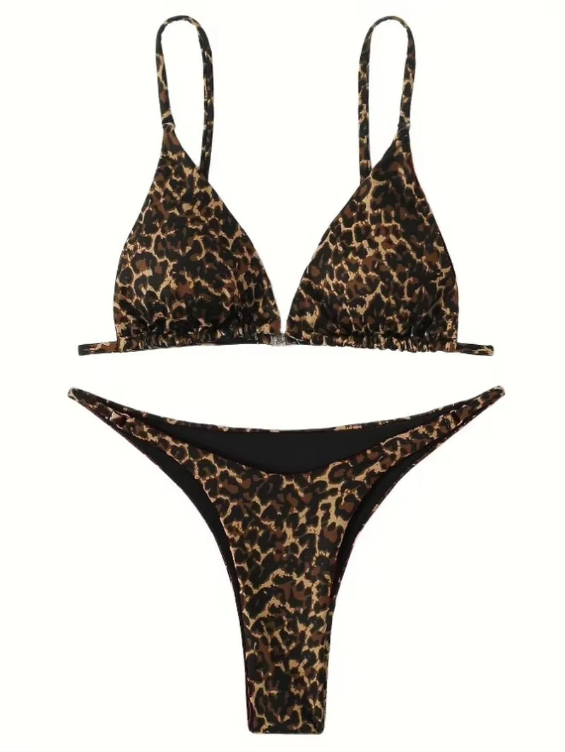 2024 Micro Leopard Bikini Women High Cut Bandage Push up Swimsuit Sexy Bathing Suit Padded Thong Swimwear,Summer Beach Vacation