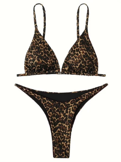 2024 Micro Leopard Bikini Women High Cut Bandage Push up Swimsuit Sexy Bathing Suit Padded Thong Swimwear,Summer Beach Vacation