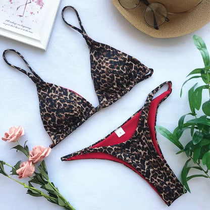 2024 Micro Leopard Bikini Women High Cut Bandage Push up Swimsuit Sexy Bathing Suit Padded Thong Swimwear,Summer Beach Vacation
